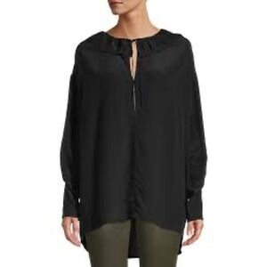 IRO NIKLO Black Silk Long Sleeve Ruffle Collar Pullover Blouse Top 36